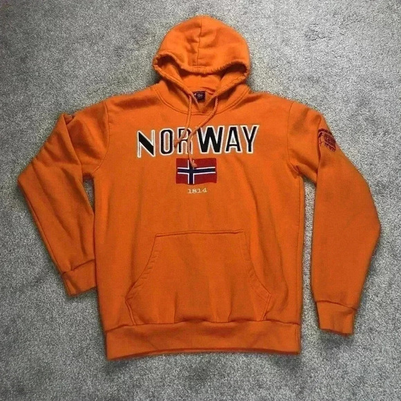 Scandinavian Explorer Norway Sweden Flags Orange Pullover Hoodie - Picture 1 of 8
